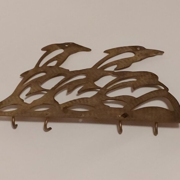 BEAUTIFUL BRASS DOLPHIN POD Coat Hook - Picture 4 of 4
